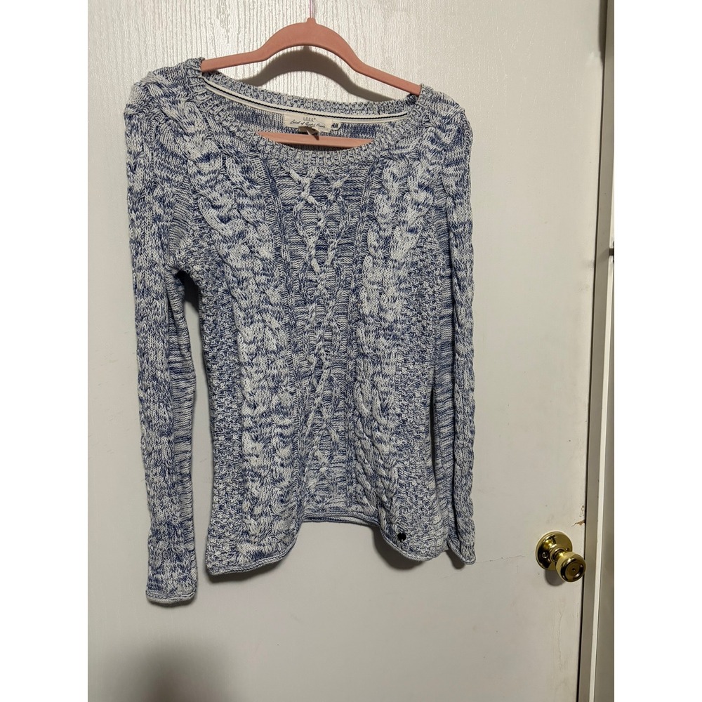 HM LOGG Womens Blue White Marled Cable Knit Sweater Size S